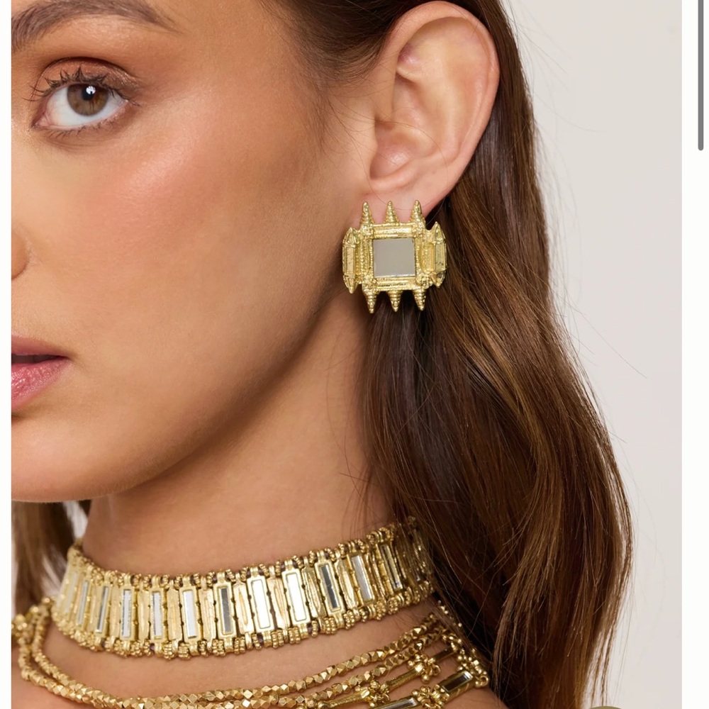 House of Tuhina Mirror Brick Earrings